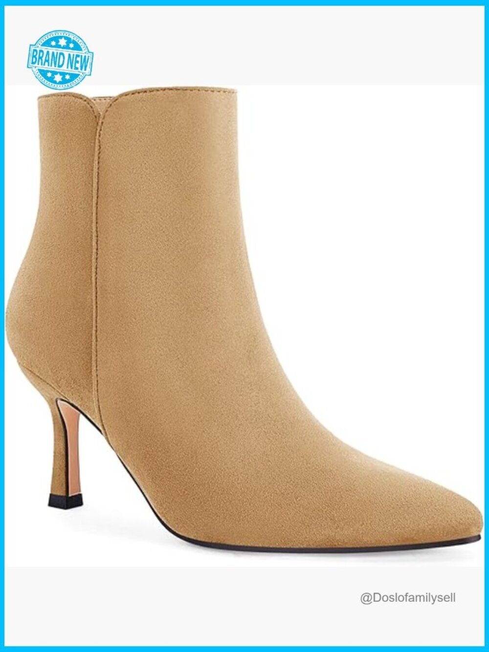 Women's Kitten Heel Booties Pointed Toe Low Stiletto Side Zipper Ankle Boots
